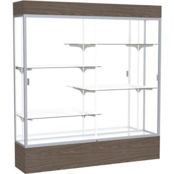 Waddell Display Case Of Ghent Reliant Lighted Display Case 72"W x 80"H x 16"D Walnut Base Mirror Back Satin Natural Frame 2176MB-SN-WV